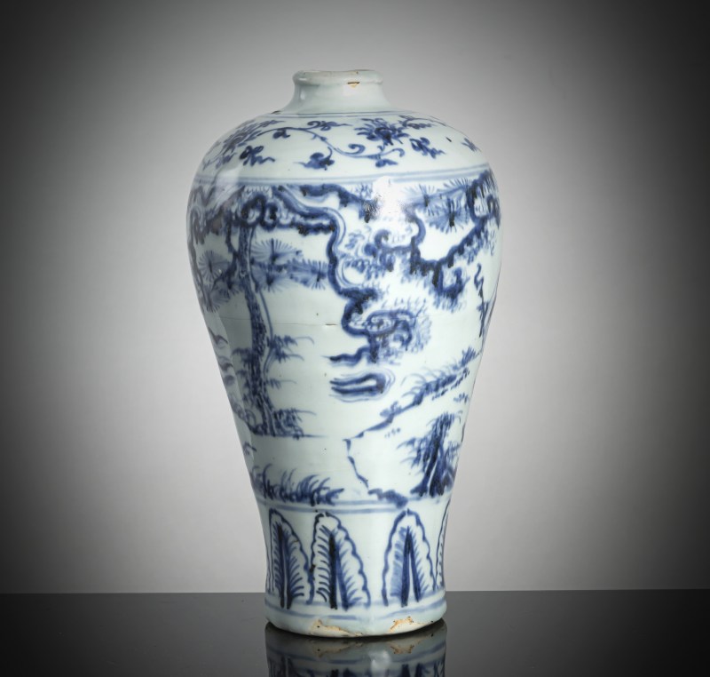 A fine and rare so-called 'windswept' porcelain meiping - 图3