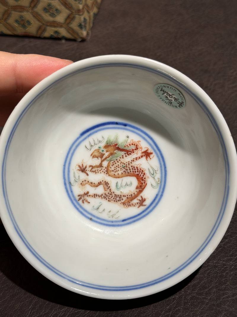 清光绪 青花五彩龙凤纹茶圆一对 - 图11