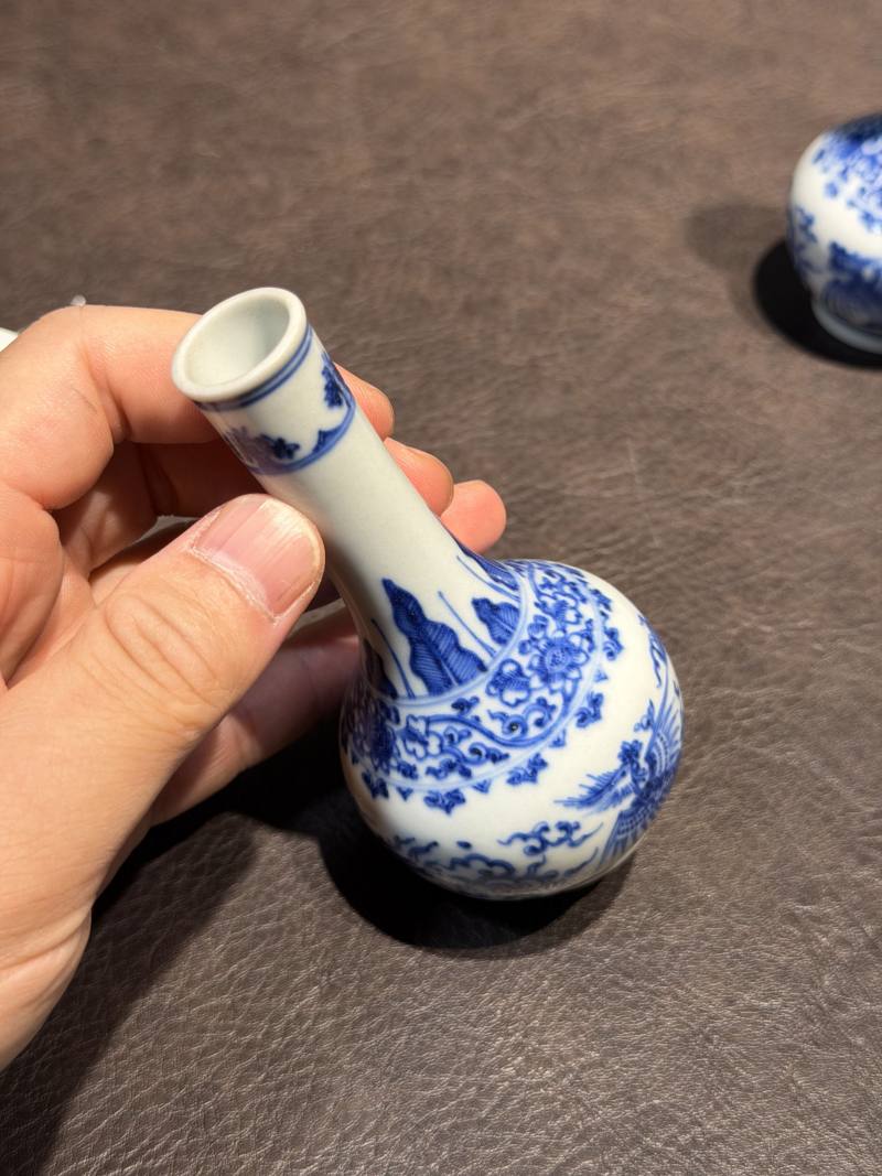 清康熙 青花双凤纹胆瓶、蒜头瓶 - 图19