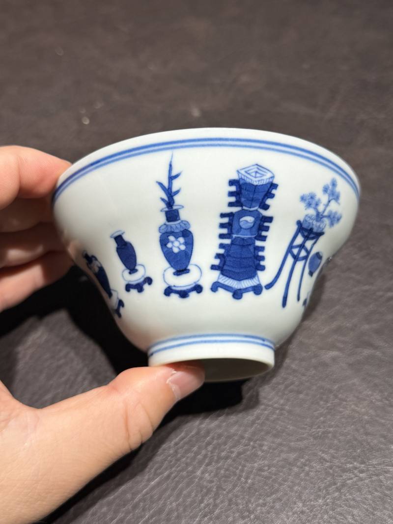 清光绪 青花清供图折腰杯一对 - 图15