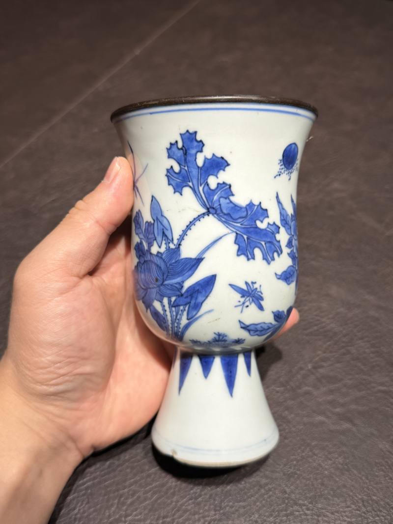 明崇祯 青花花卉纹高足杯 - 图6