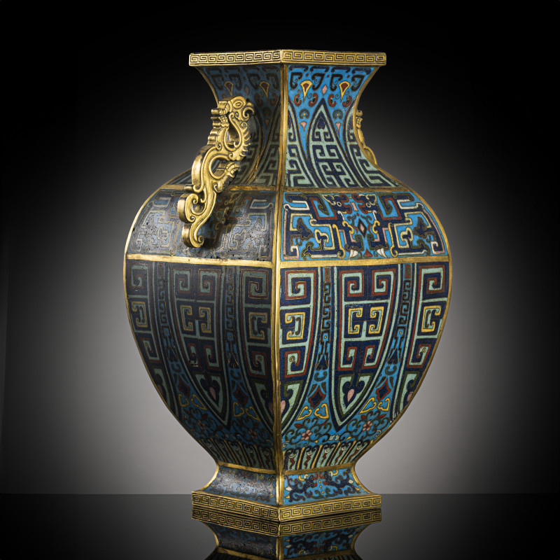 A square cloisonne enamel archaistic vase, fanghu - 图9