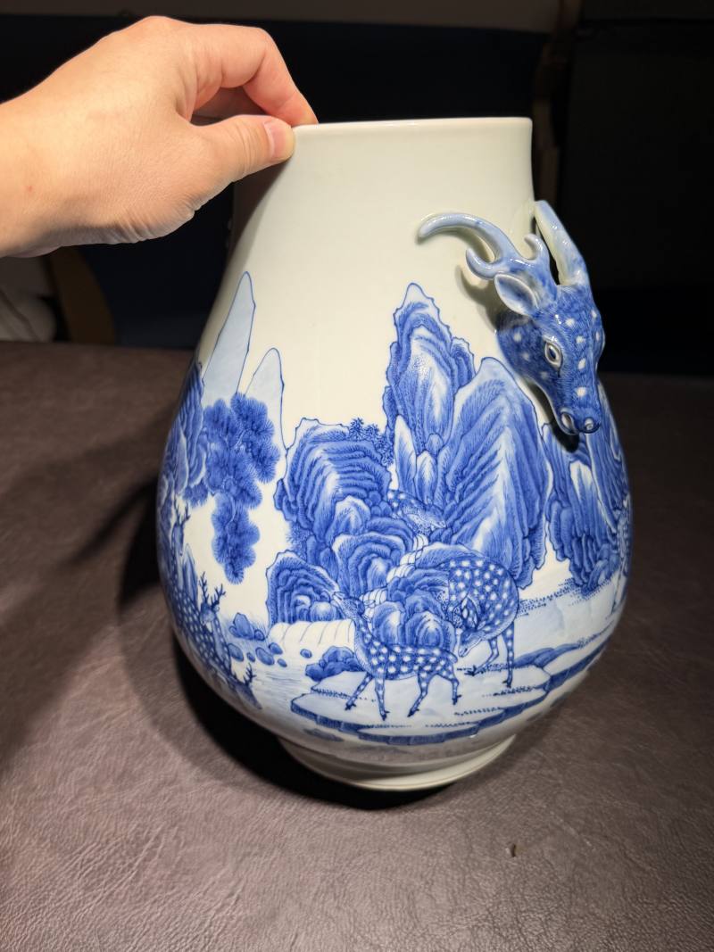 清光绪 青花松鹿图鹿头尊 - 图7