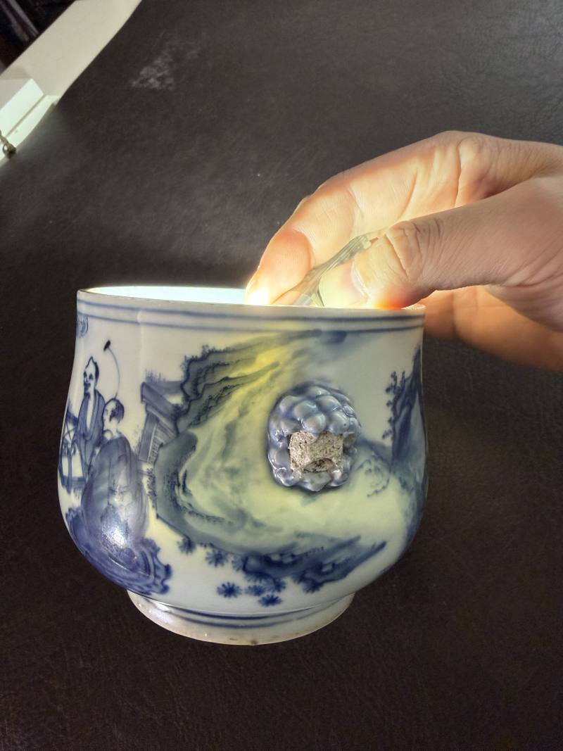 明崇祯 青花罗汉图狮耳炉 - 图20