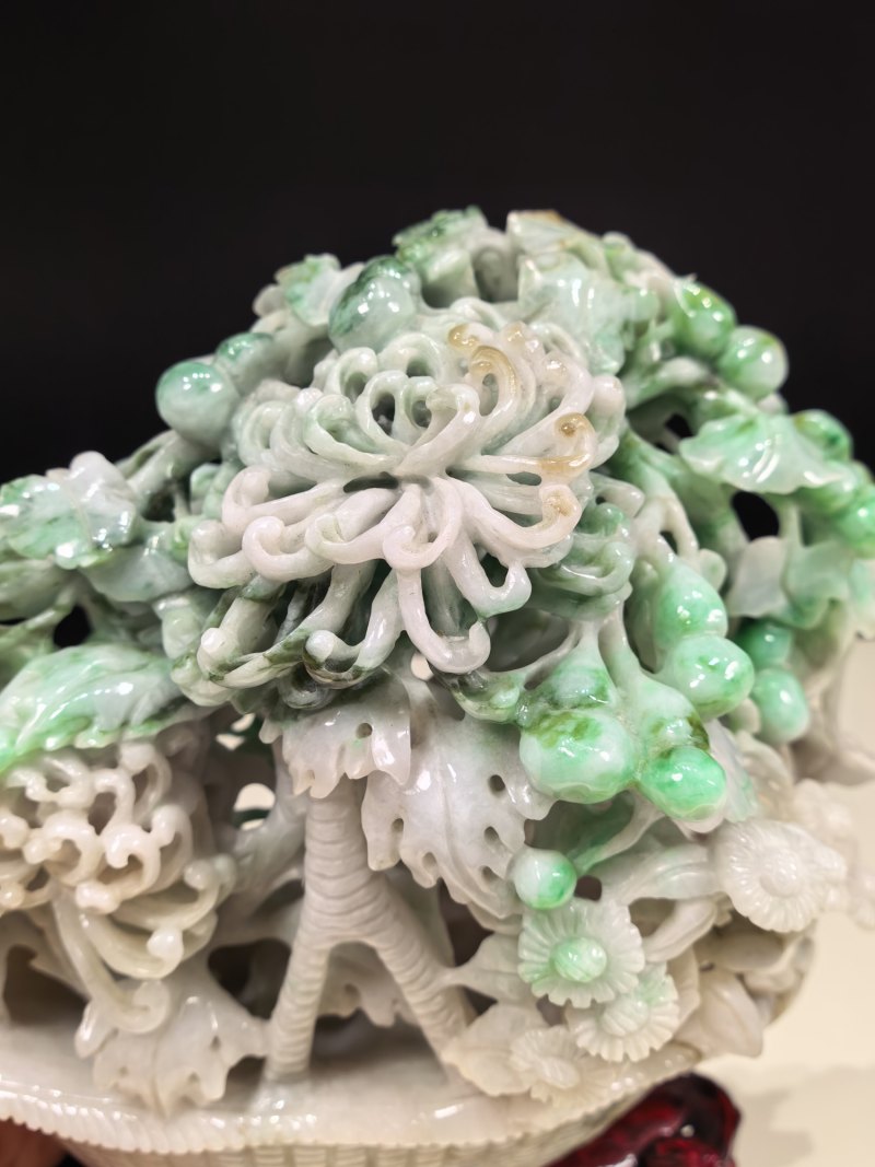 19-20世纪 翡翠百花花篮摆件 - 图6