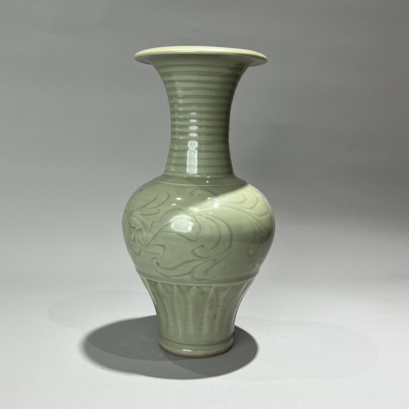 明代 龙泉要梅子青釉刻花凤尾尊 - 图12