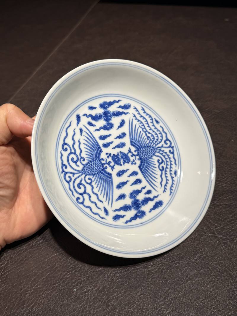 清乾隆 青花对头凤纹盘一对 - 图20