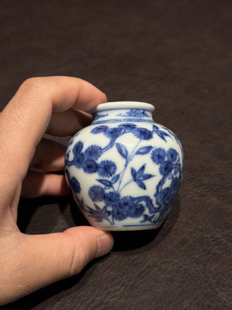 清雍正 青花岁寒三友图小太白罐 - 图12
