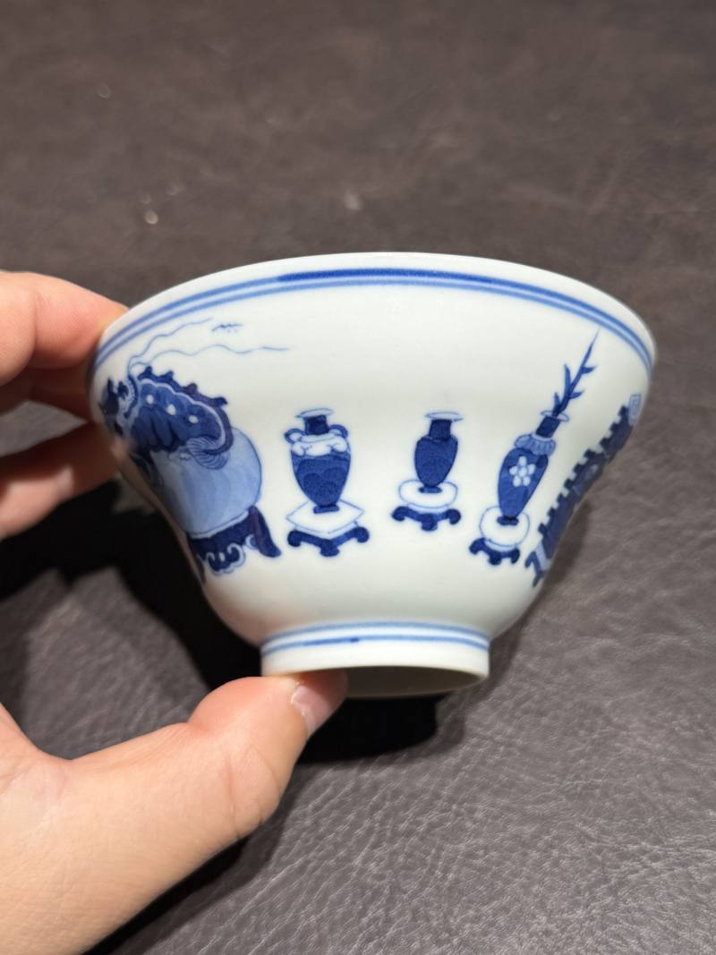 清光绪 青花清供图折腰杯一对 - 图16