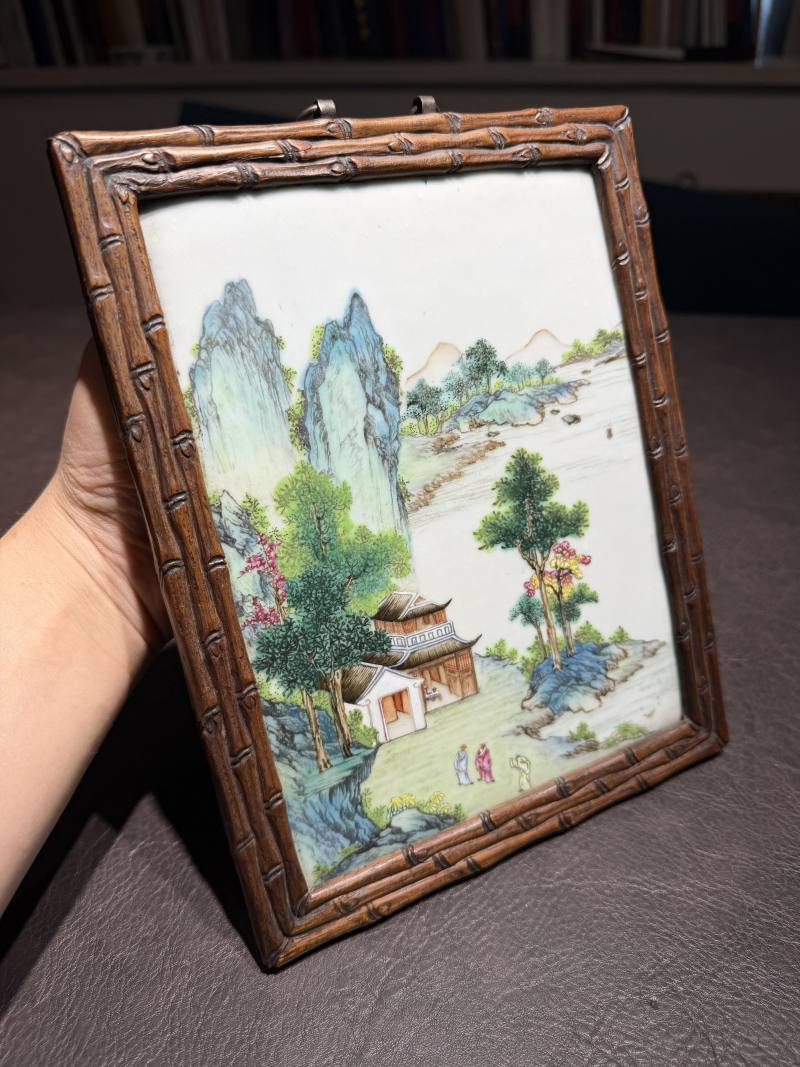 清乾隆 粉彩山水人物纹瓷板 - 图7