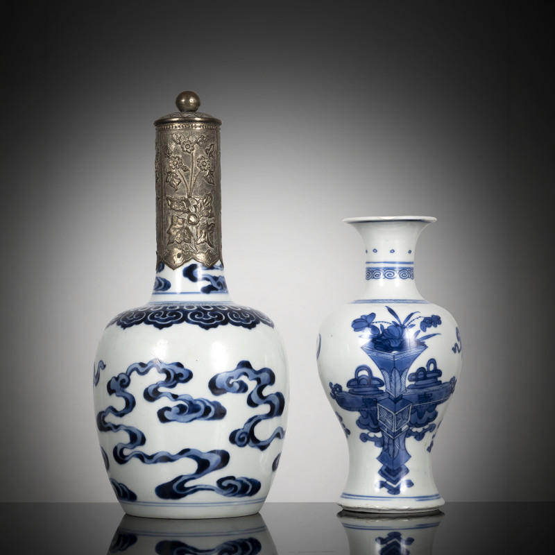 A fine porcelain vase with cloud pattern and Ottoman mounting and vase with underglaze blue decoration from Antiques next another vase