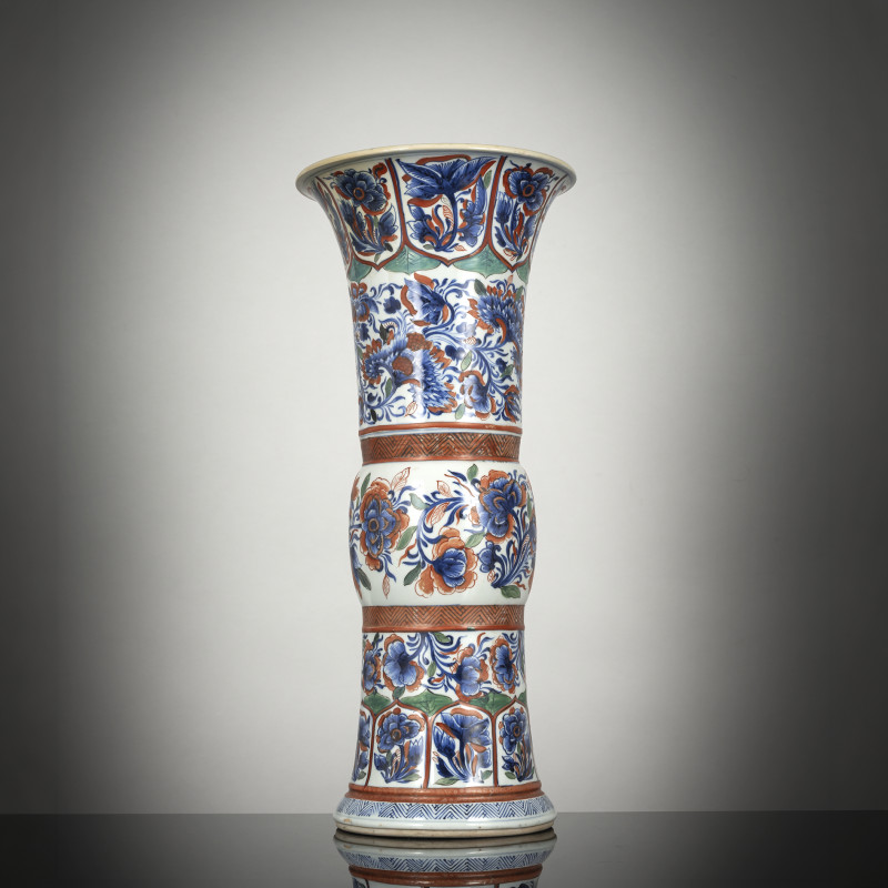 A 'Gu'-shaped porcelain vase with unusual wucai decoration