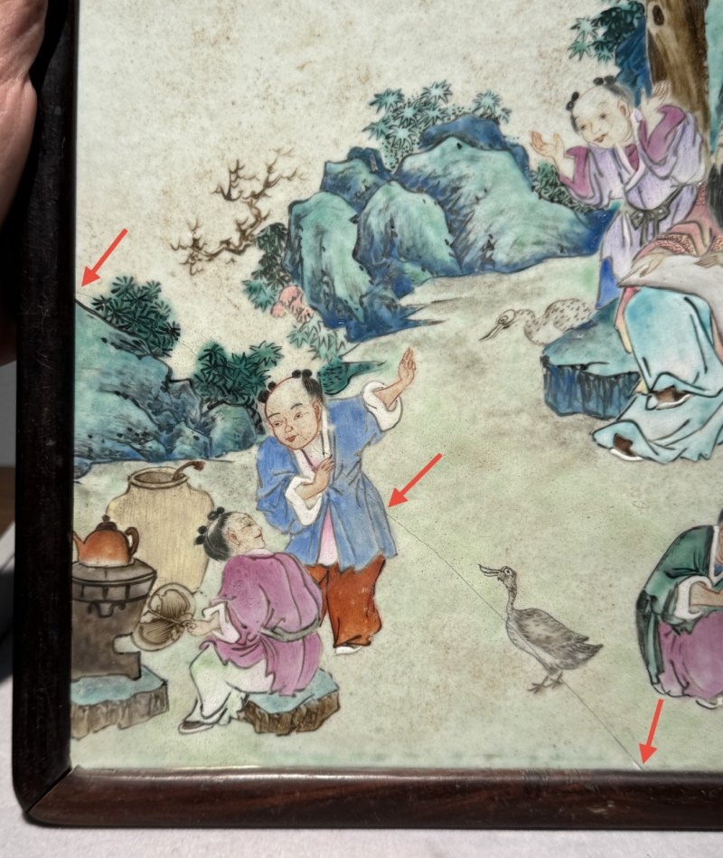 清乾隆 粉彩“云轩”款羲之爱鹅图板 - 图12