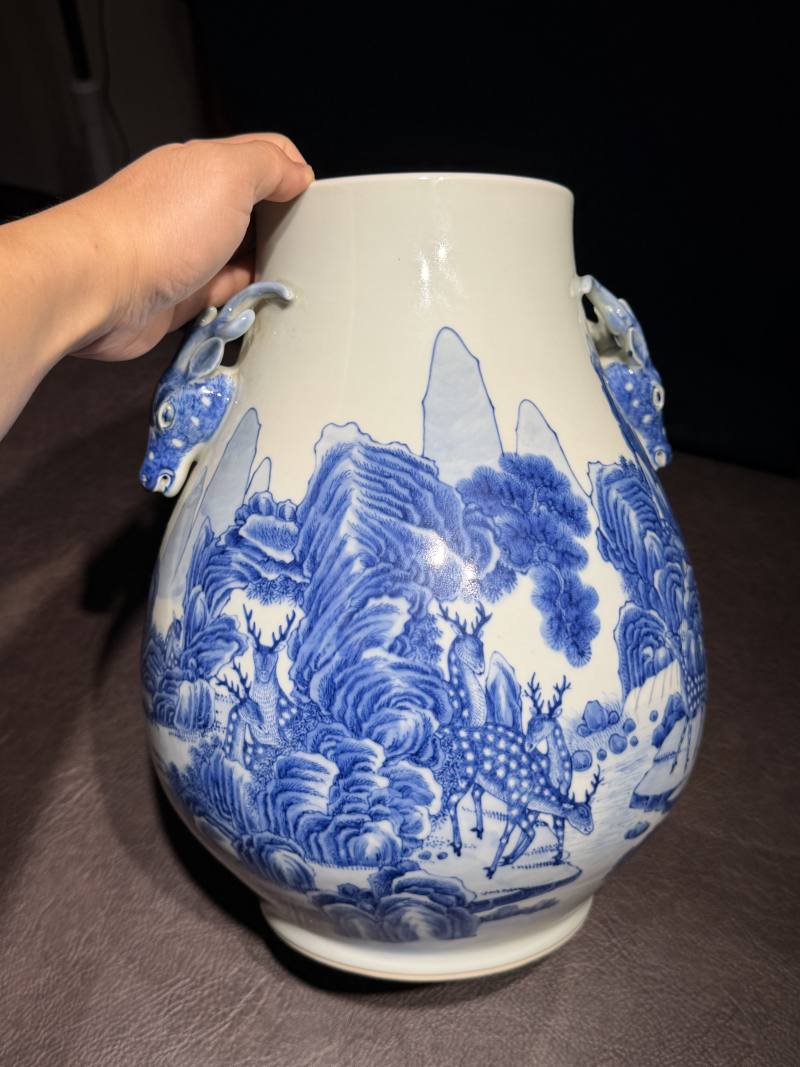 清光绪 青花松鹿图鹿头尊 - 图8