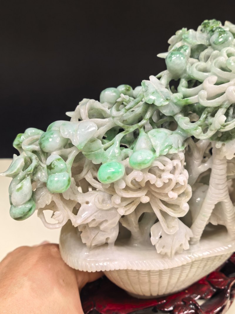 19-20世纪 翡翠百花花篮摆件 - 图7