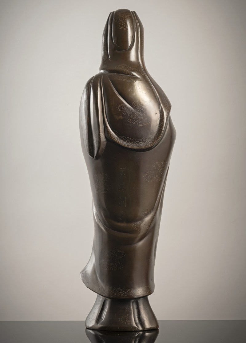A fine silver-inlaid bronze figure of standing Guanyin - 图2