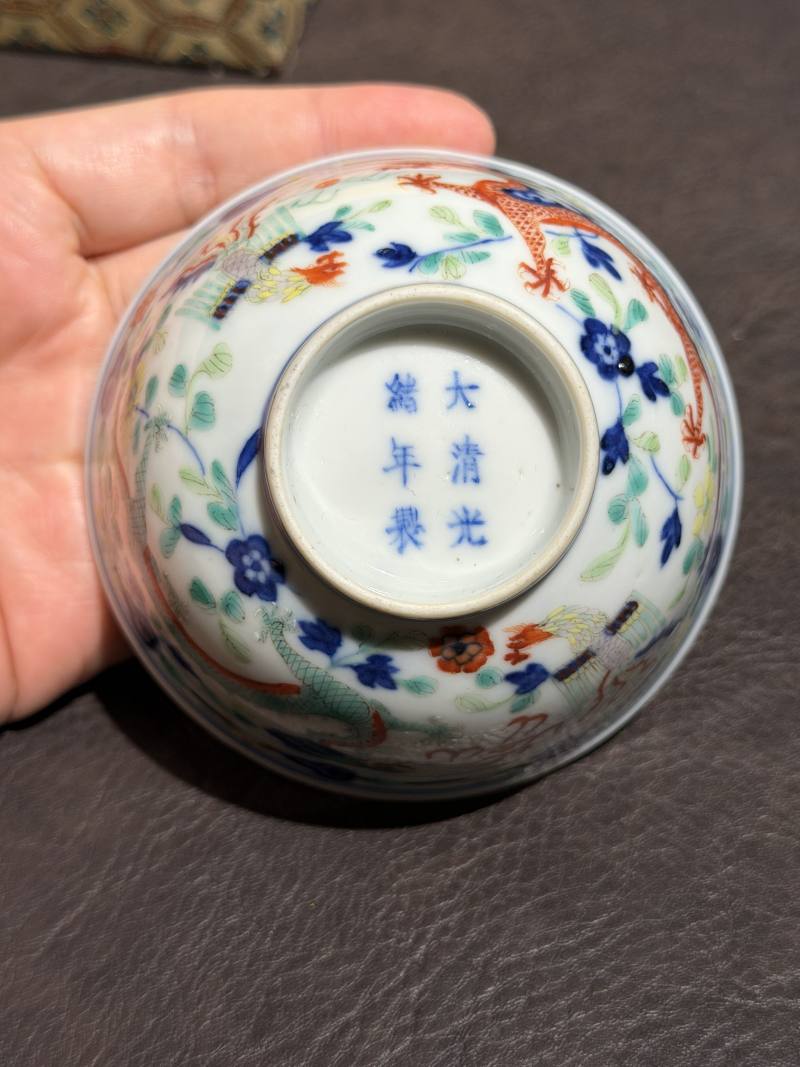 清光绪 青花五彩龙凤纹茶圆一对 - 图13