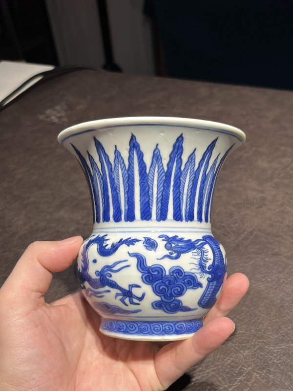 明万历 青花龙凤纹渣斗 - 图7