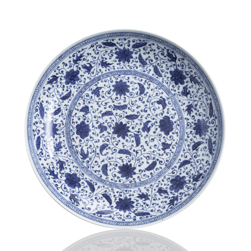 An underglaze blue decorated plate with floral decoration