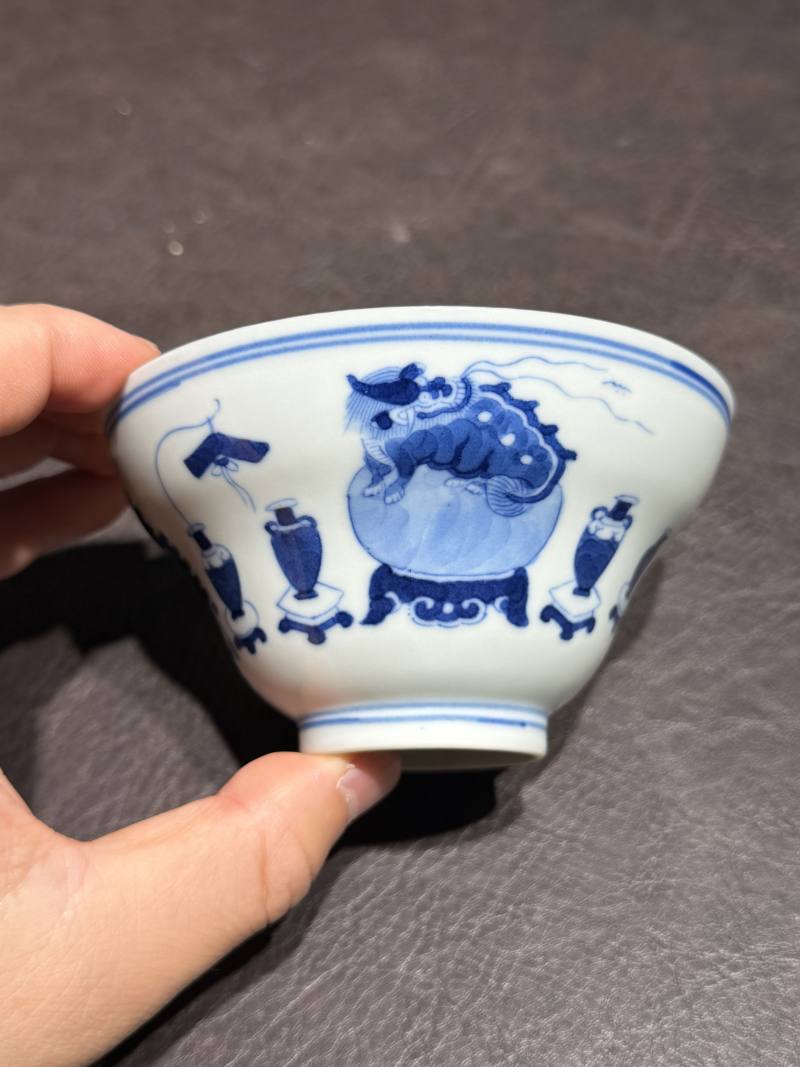 清光绪 青花清供图折腰杯一对 - 图17