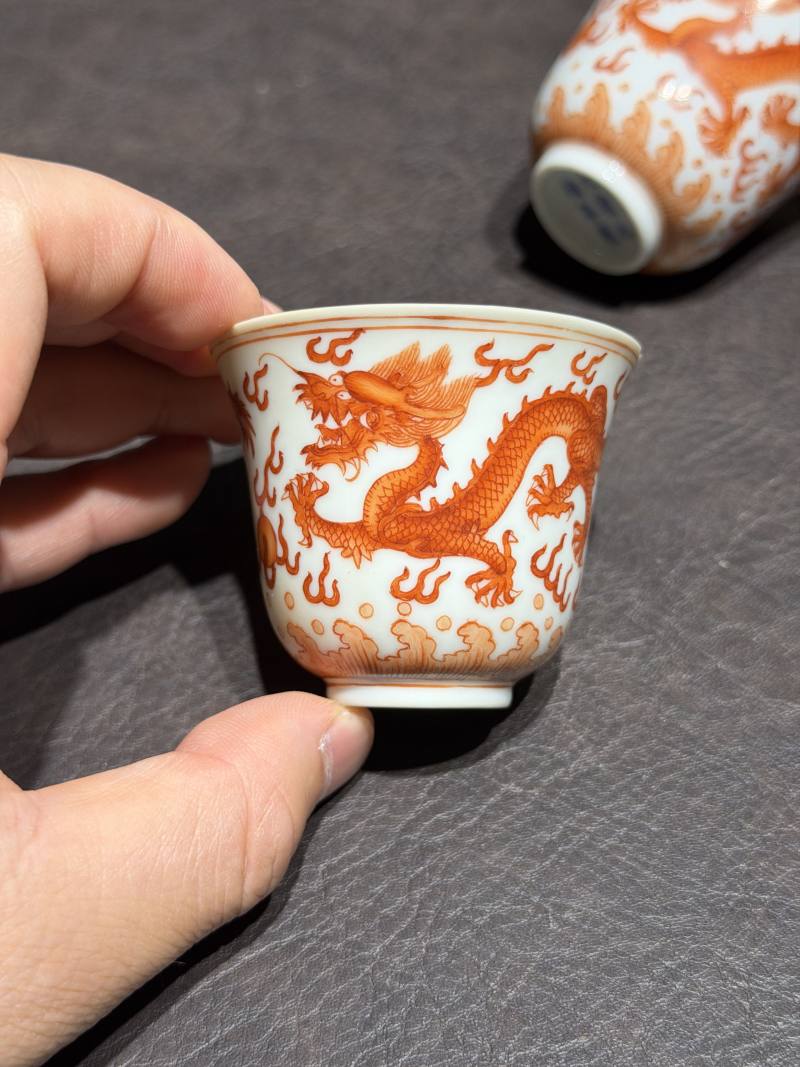 清光绪 矾红龙纹杯一对 - 图6