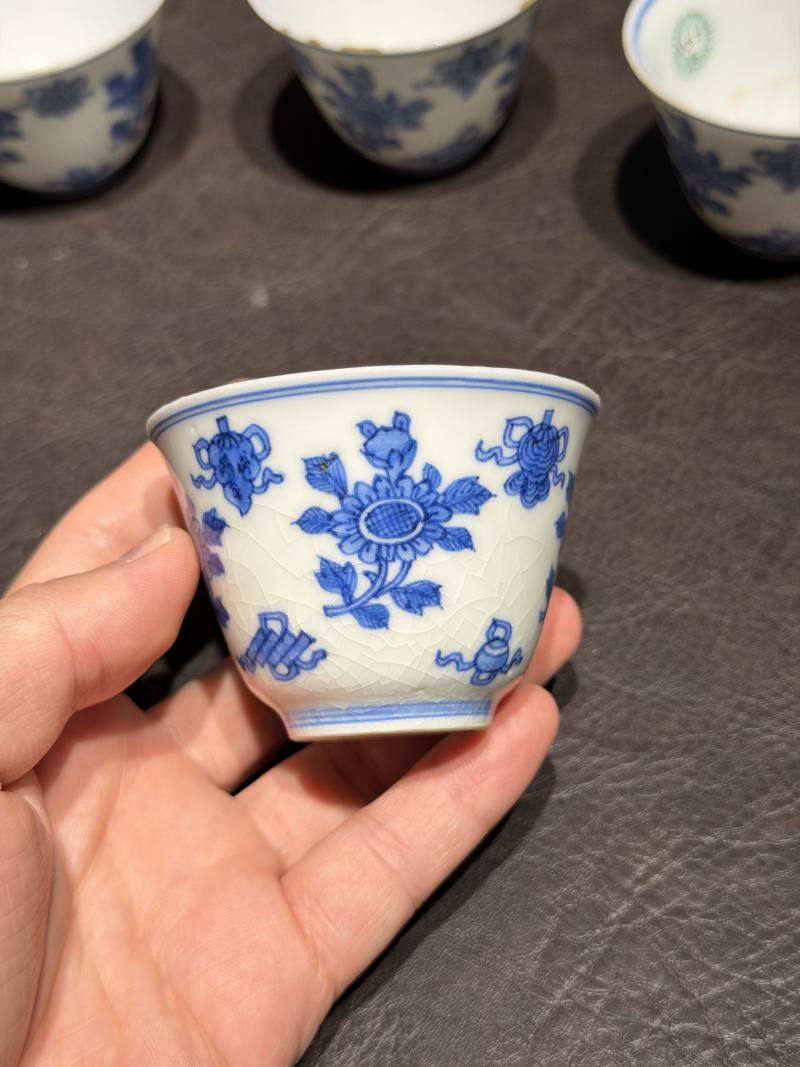 清康熙 青花清供图茶杯（一组六件） - 图21
