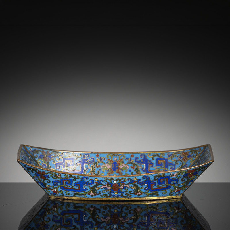 A cloisonné-enamelled bowl in the shape of an ingot with partial fire gilding - 图2