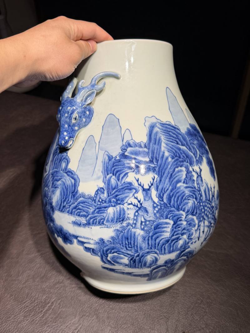 清光绪 青花松鹿图鹿头尊 - 图9
