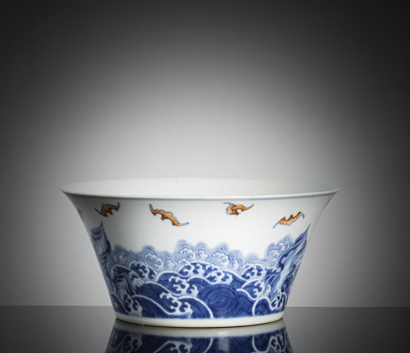 A 'doucai' porcelain waves and bats bowl