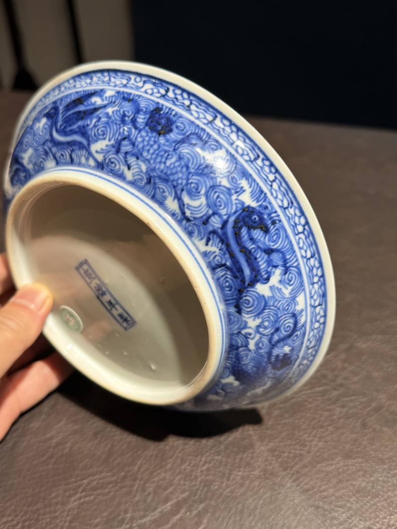 清康熙 仿宣德青花海水瑞兽纹盘 - 图12