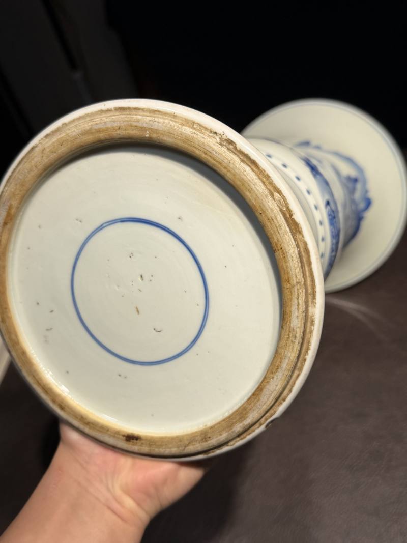 清康熙 青花山水人物故事图花觚 - 图21