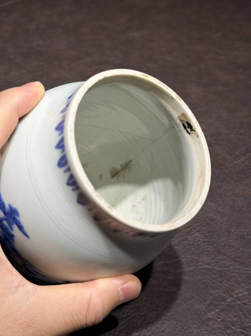 明崇祯 青花“海屋添筹”图莲子罐 - 图16