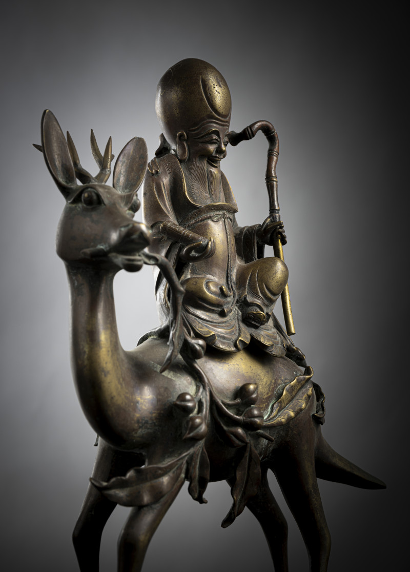 A well cast bronze censer of the Shoulao on a stag - 图3