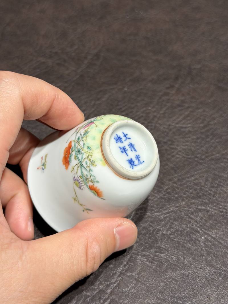 清光绪 粉彩花鸟纹杯 - 图8