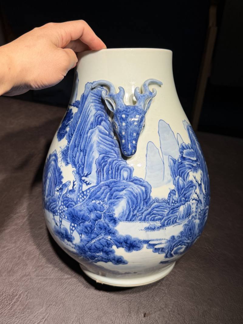 清光绪 青花松鹿图鹿头尊 - 图10