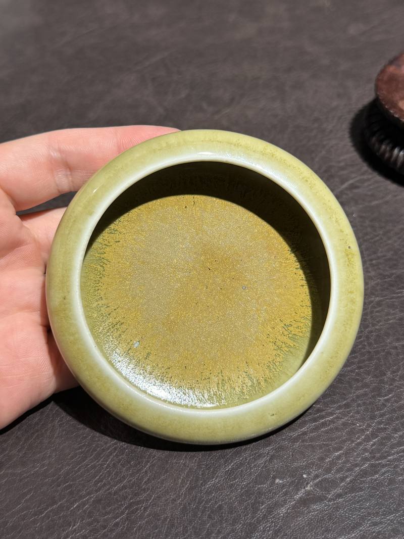 清乾隆 仿古玉釉镗锣洗（木座） - 图4