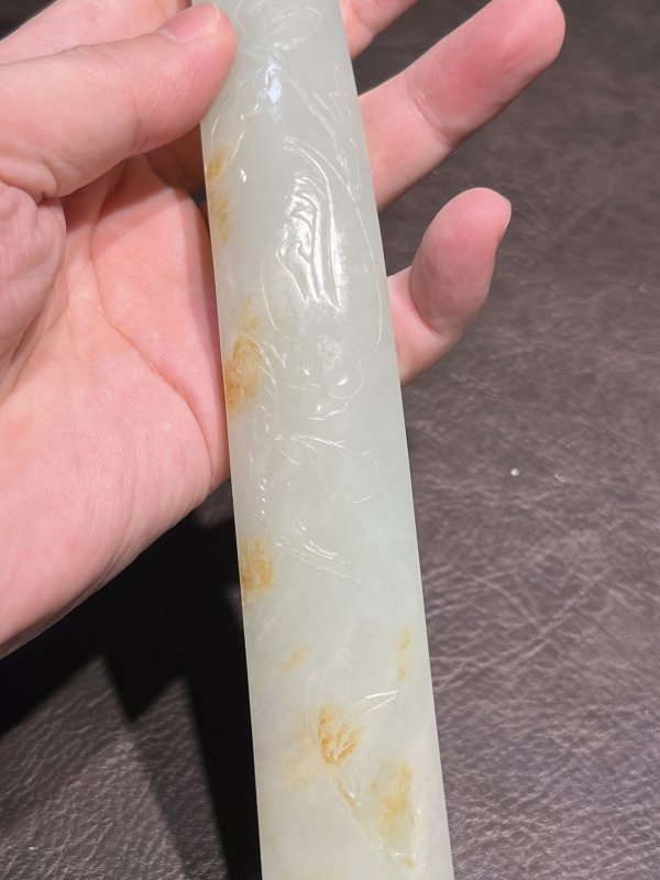 清乾隆 白玉雕福寿三多纹如意（原装老锦盒） - 图11