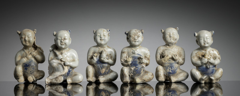 A group of six underglaze-blue painted porcelain boys - 图1