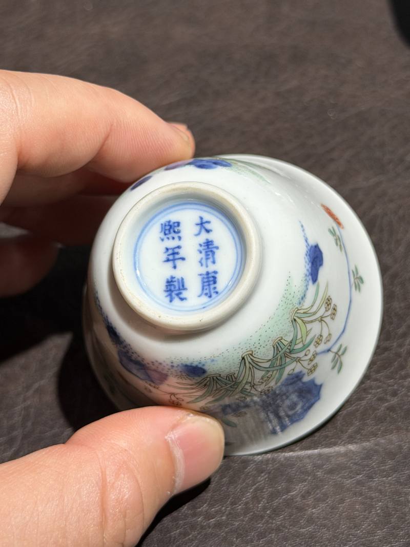 清康熙 斗彩花神杯一对 - 图11