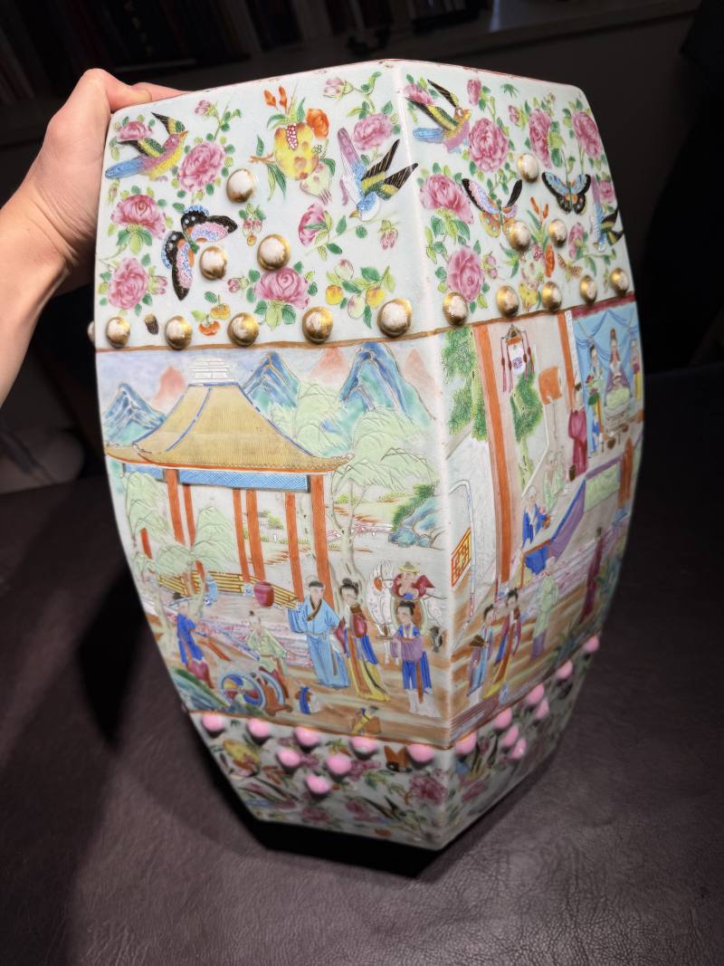清道光 广彩“西厢记”故事瓷墩一对 - 图26