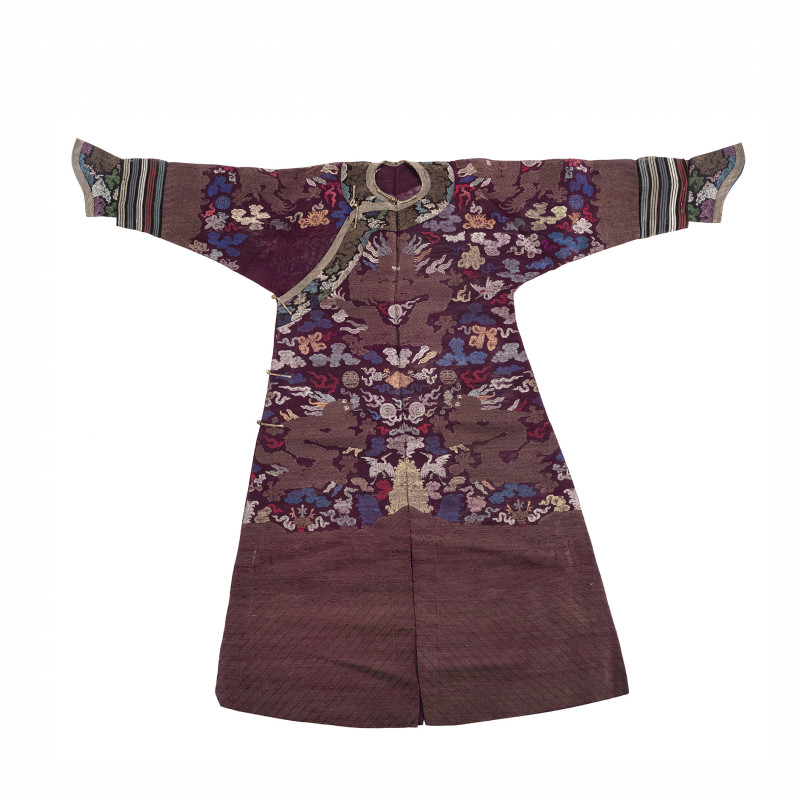 A dark red woven dragon robe for summer
