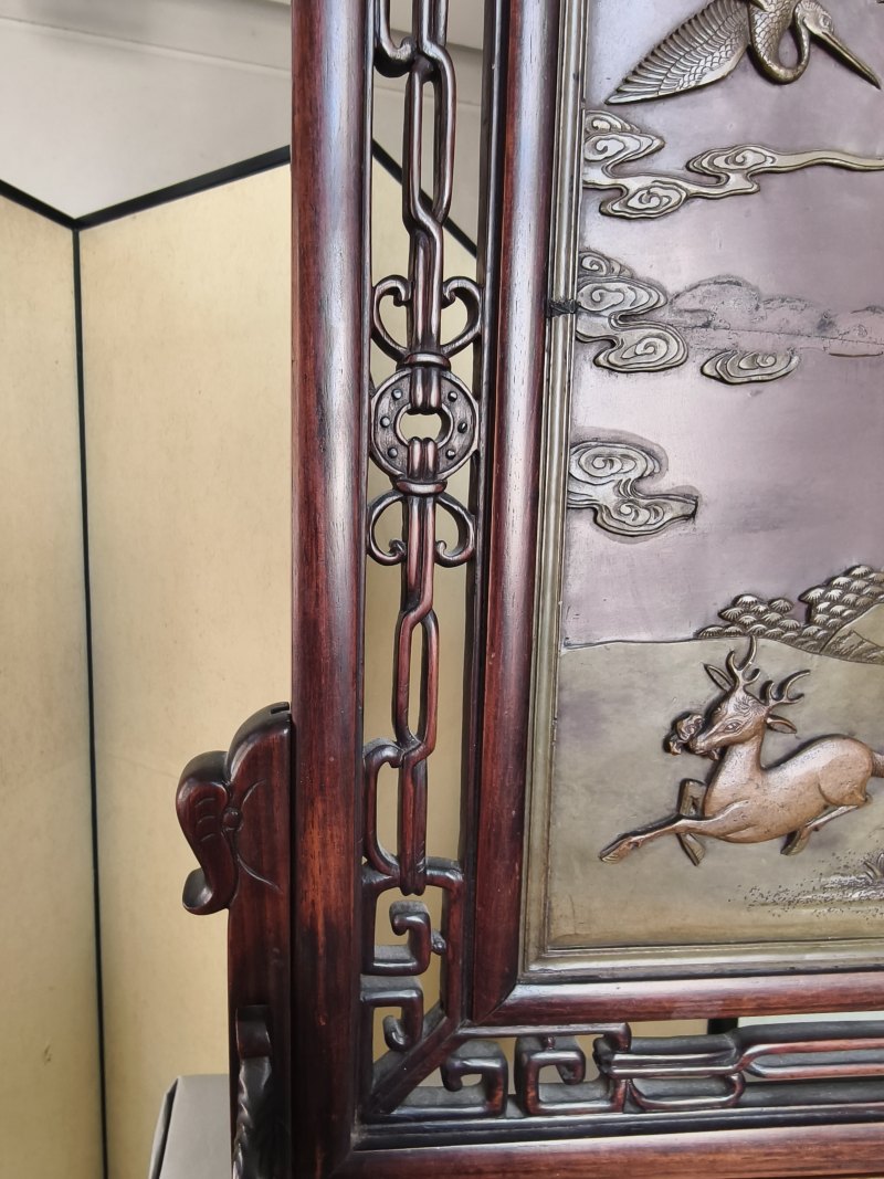 A fine carved Duan stone panel mounted as table screen - 图28