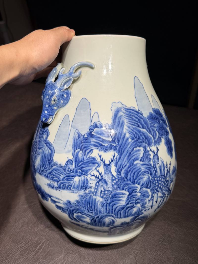 清光绪 青花松鹿图鹿头尊 - 图11