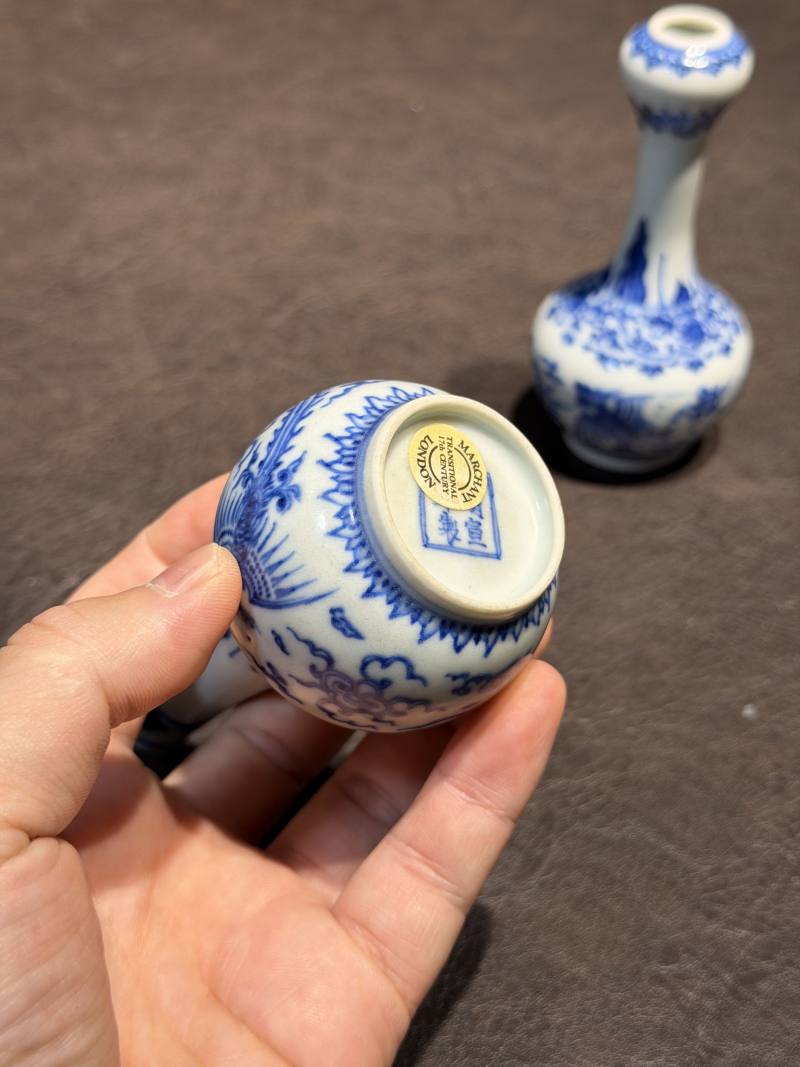清康熙 青花双凤纹胆瓶、蒜头瓶 - 图24