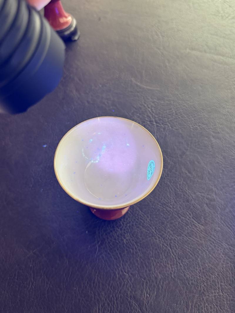清雍正 胭脂釉高足杯一对（配木座） - 图15