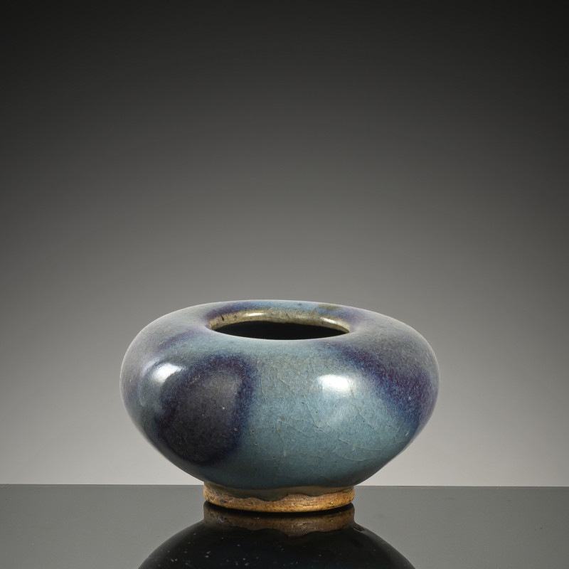 A small Jun-glazed brush washer with purple splashes