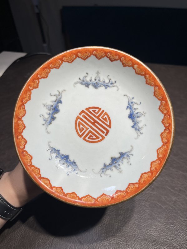 清乾隆 洋彩描金缠枝宝相花觚式供盘一对 - 图4