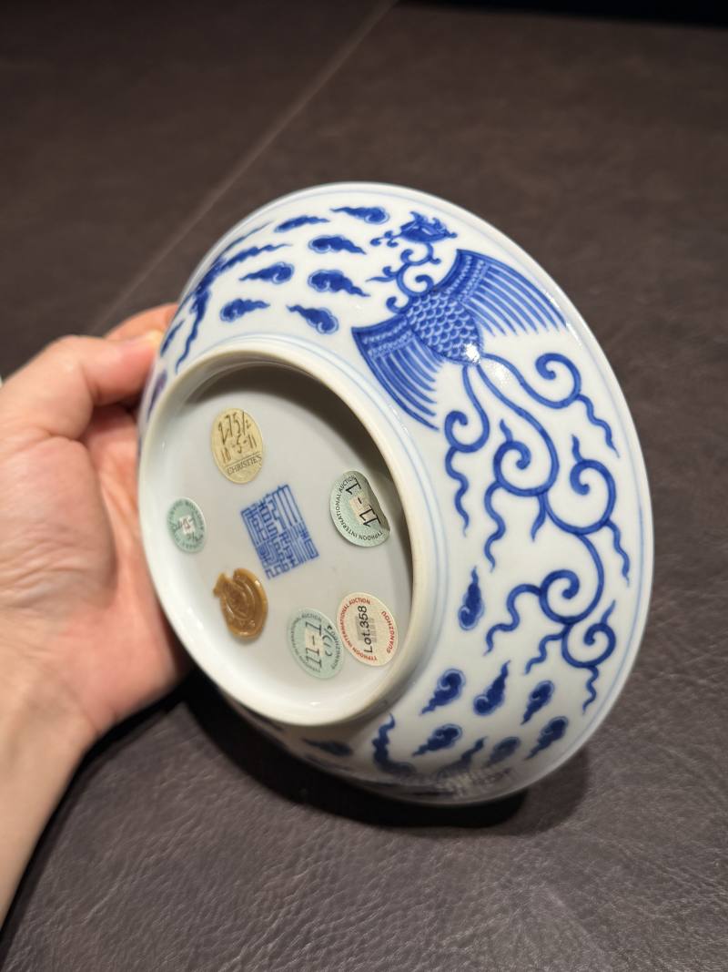 清乾隆 青花对头凤纹盘一对 - 图24