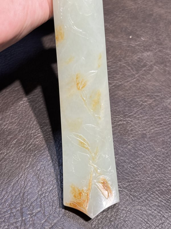 清乾隆 白玉雕福寿三多纹如意（原装老锦盒） - 图12