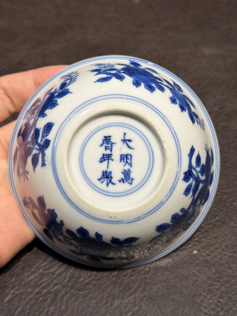 清康熙 青花花果纹卧足杯 - 图17